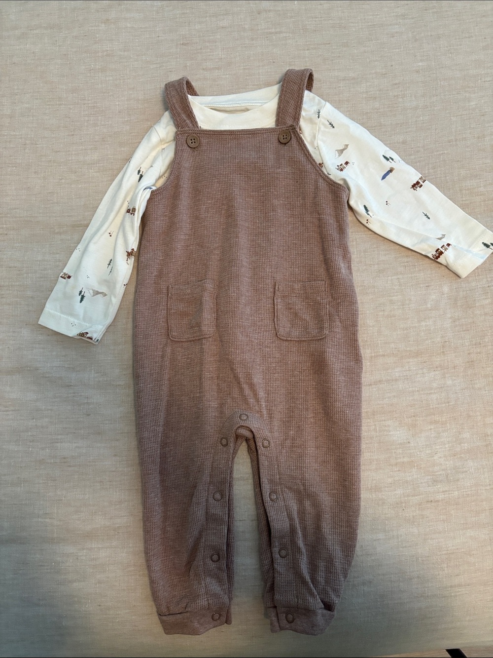 Carter's Cream Train Tee with Brown Knit Overalls